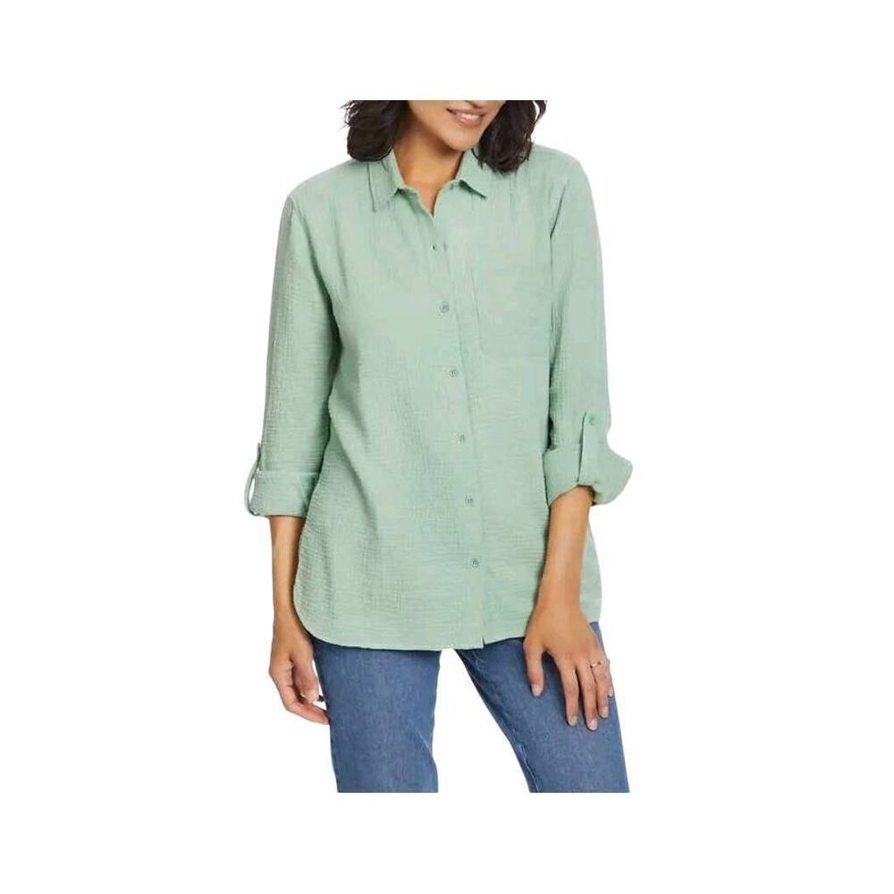 Anne Klein Women's Sage Green Cotton Gauze Button Down Shirt NEW NWOT